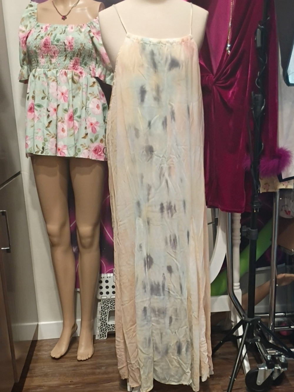 Young Fabolous And broke Light Tie-Dye Slip Maxi Dress in Pastel Peach